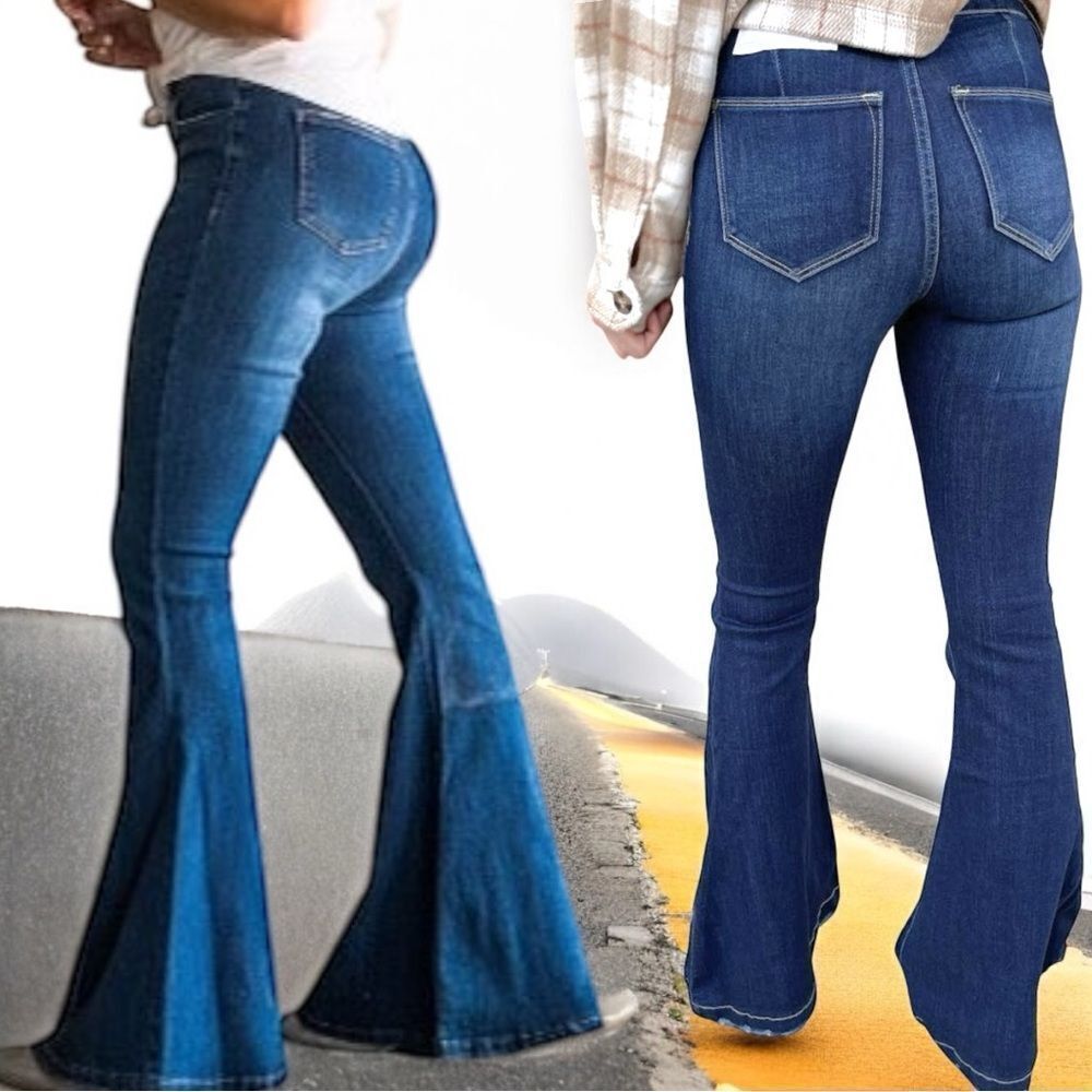 High Rise Button Fly Flare Jeans | Stretch Boutique Denim | Mid Wash | L&B | NWT - Picture 5 of 12